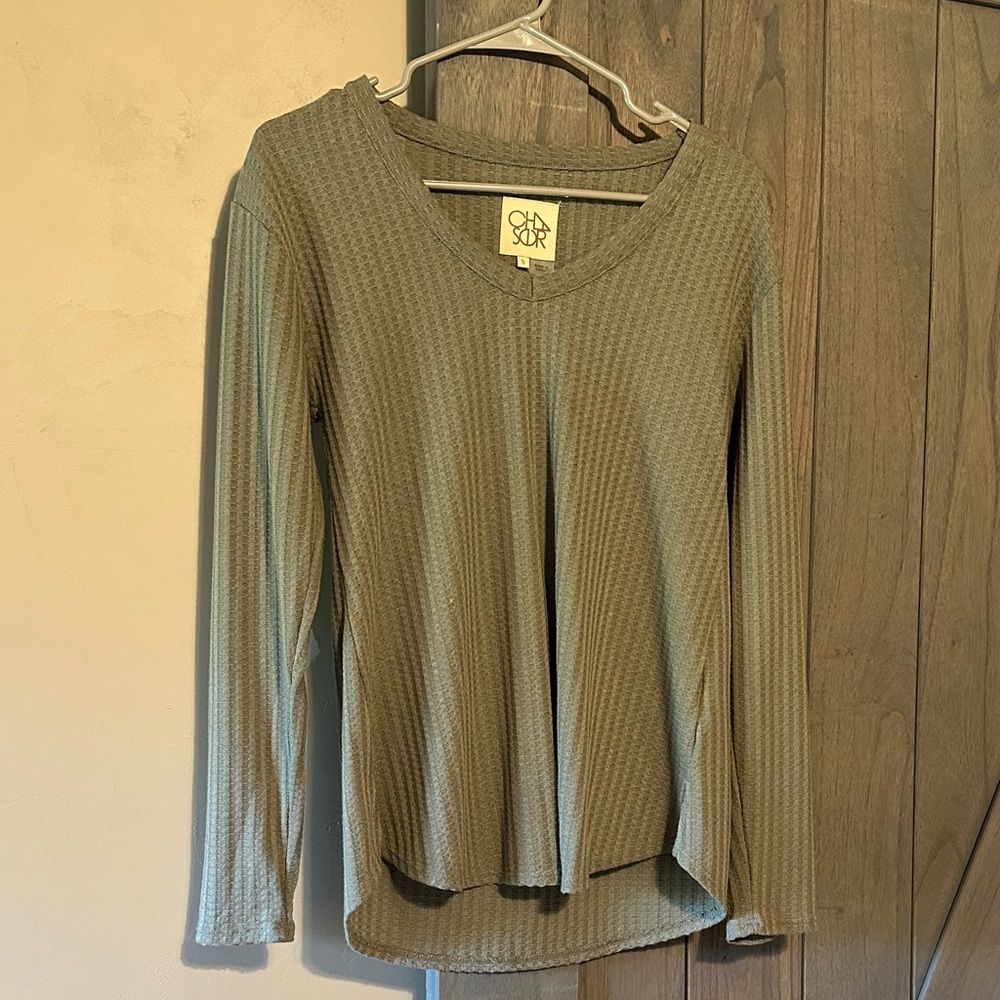 CHASER Women's Sage Textured Blouse Size S